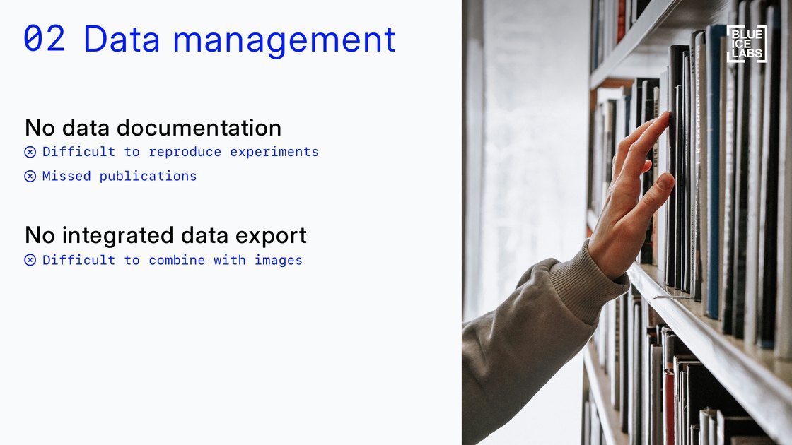 Problem 2 – data management: no documentation, no integrated data export