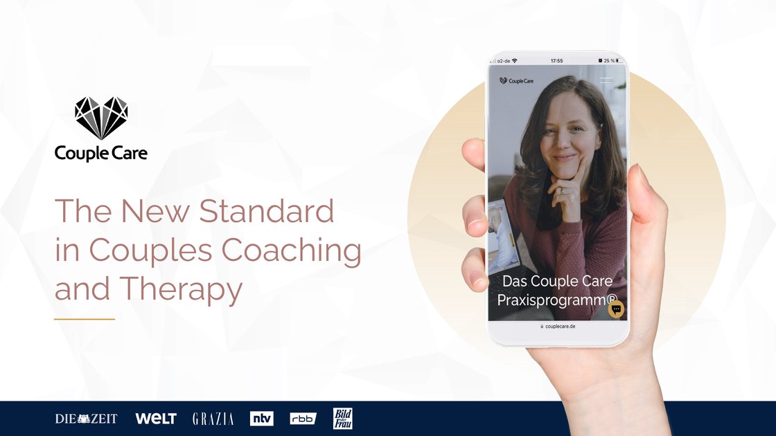 Title slide: the new standard in couples coaching and therapy, with press logos