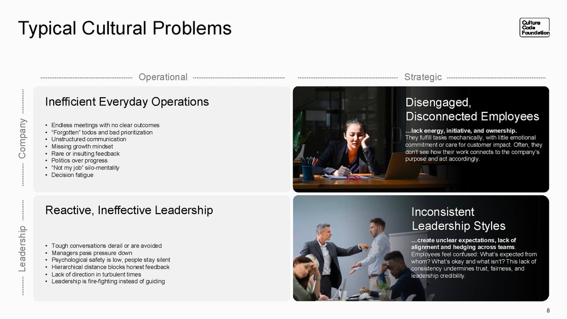 Typical cultural problems at operational and strategic level