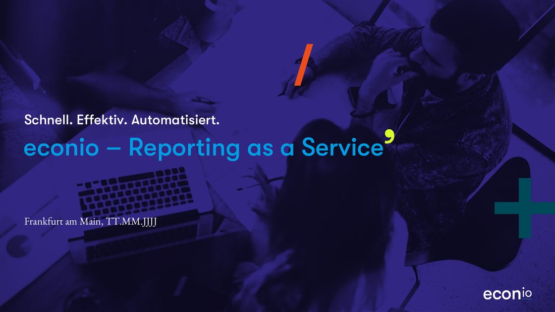 Title slide: econio – reporting as a service, fast, effective, automated