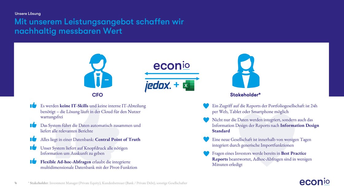 Benefits for the CFO and for stakeholders, side by side