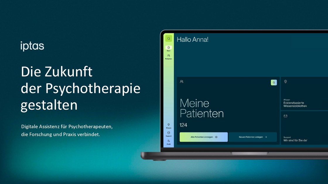 Title slide: shaping the future of psychotherapy, shown on a laptop