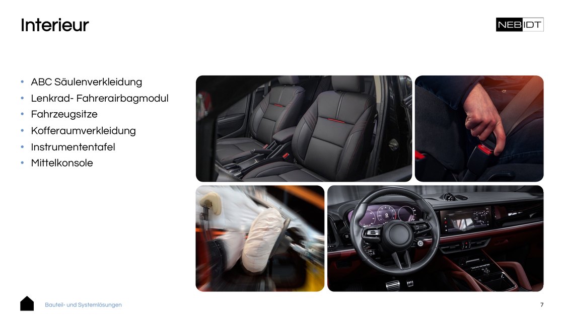 Interior: pillar trim, airbag module, seats, instrument panel, centre console