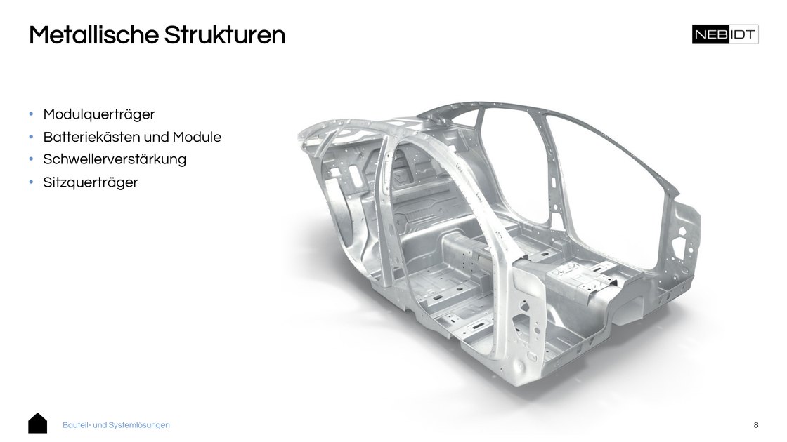 Metal structures: module cross members, battery boxes, seat cross members