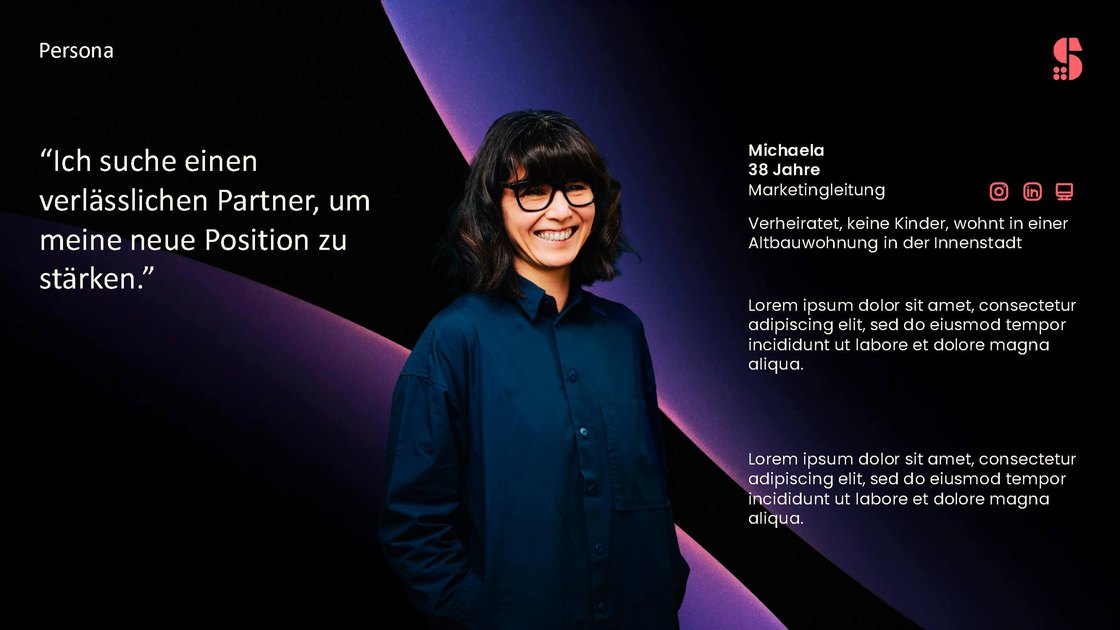 Persona slide with portrait, quote and profile