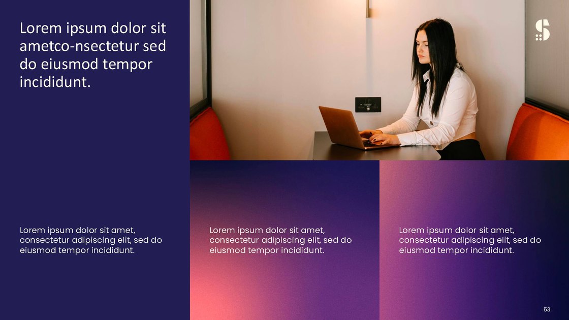 Layout with a large statement, image and three text fields