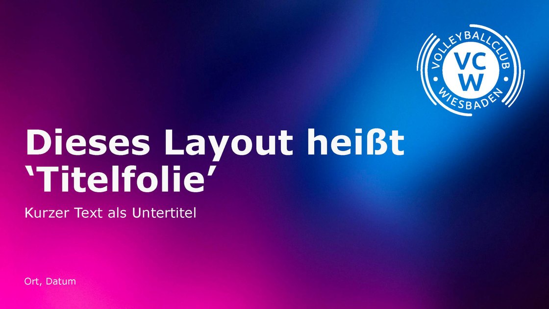 “Title slide” layout with the club emblem on a gradient