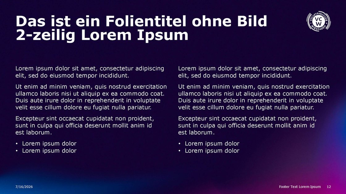 “Slide title without image” layout with two text columns