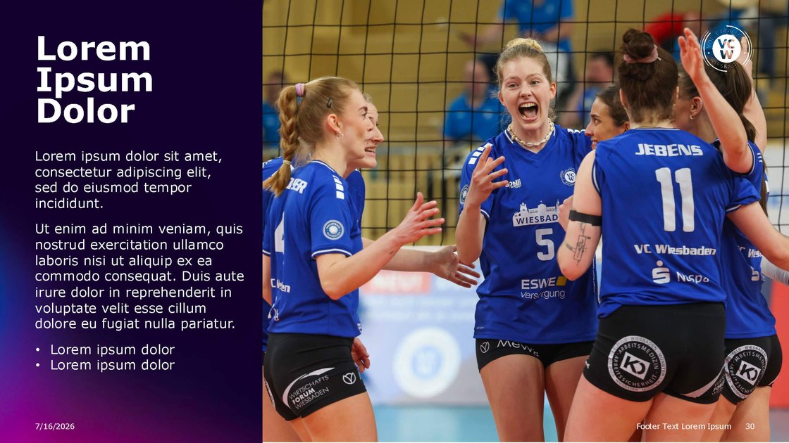 Layout with a text column and a full-bleed team photo
