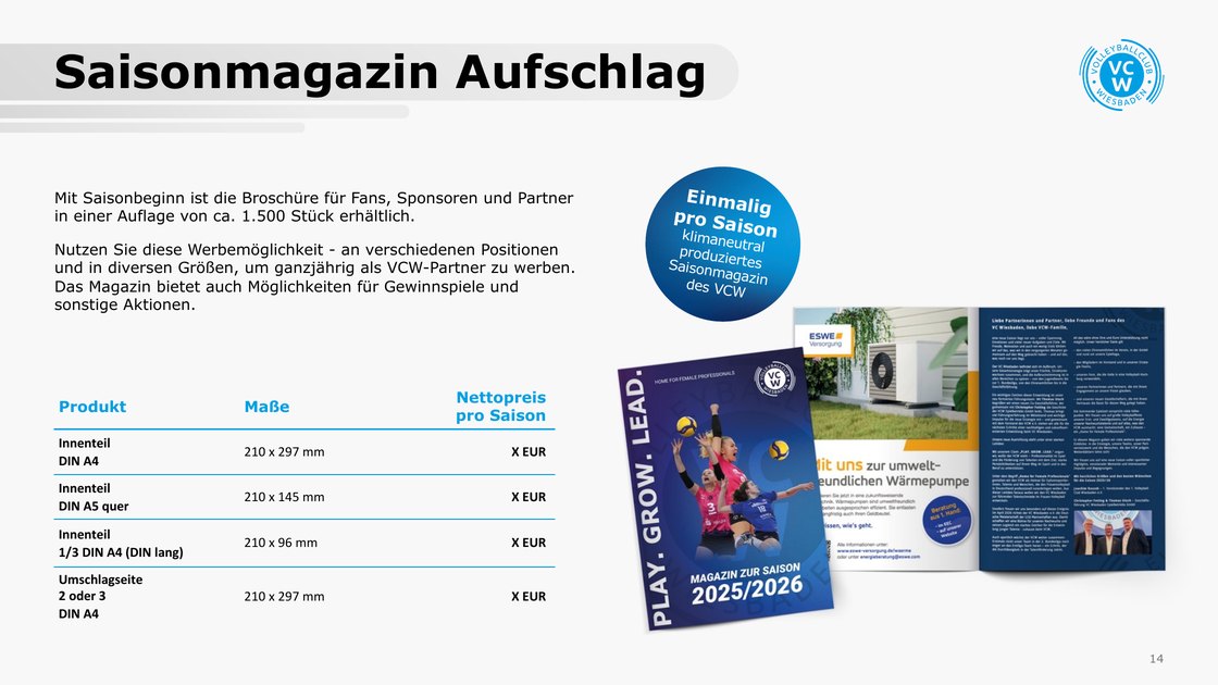 Season magazine with advertising formats, prices masked