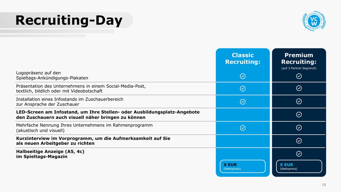 Recruiting day in two package tiers, prices masked