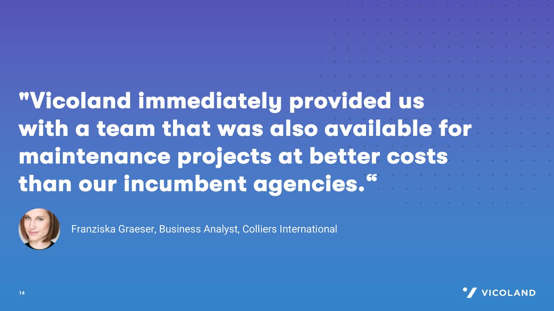 Quote slide from a business analyst at Colliers International