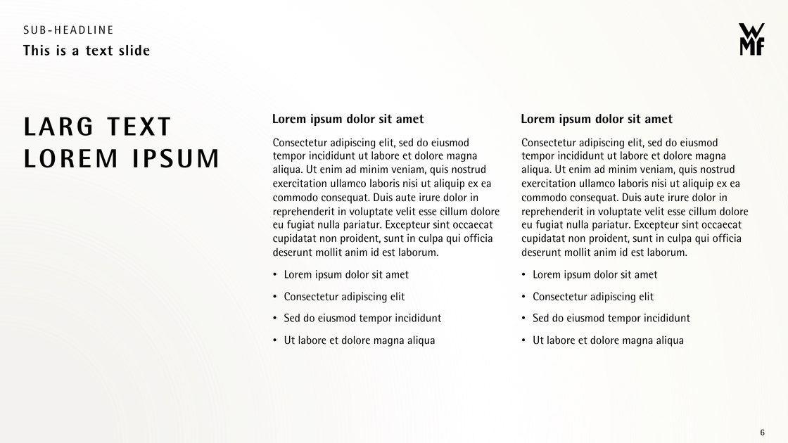 Text slide with a large statement and two text columns