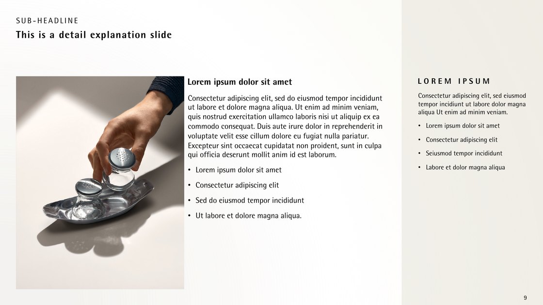 Detail slide with an image on the left and text columns on the right