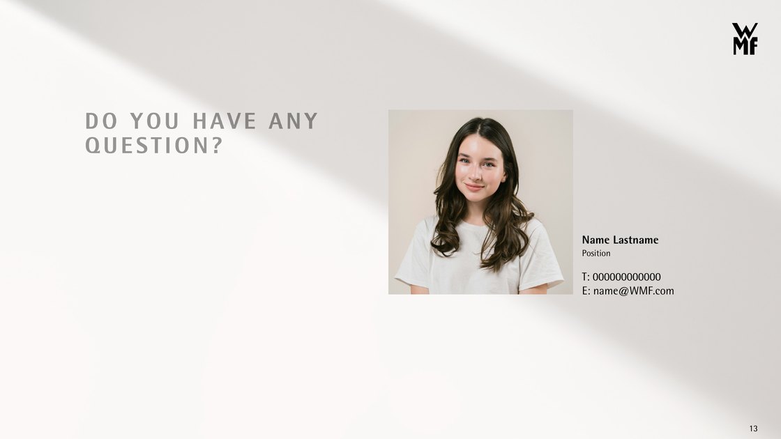 Closing slide “do you have any question?” with a placeholder contact