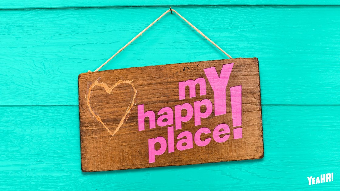 Closing slide: My Happy Place as a wooden sign