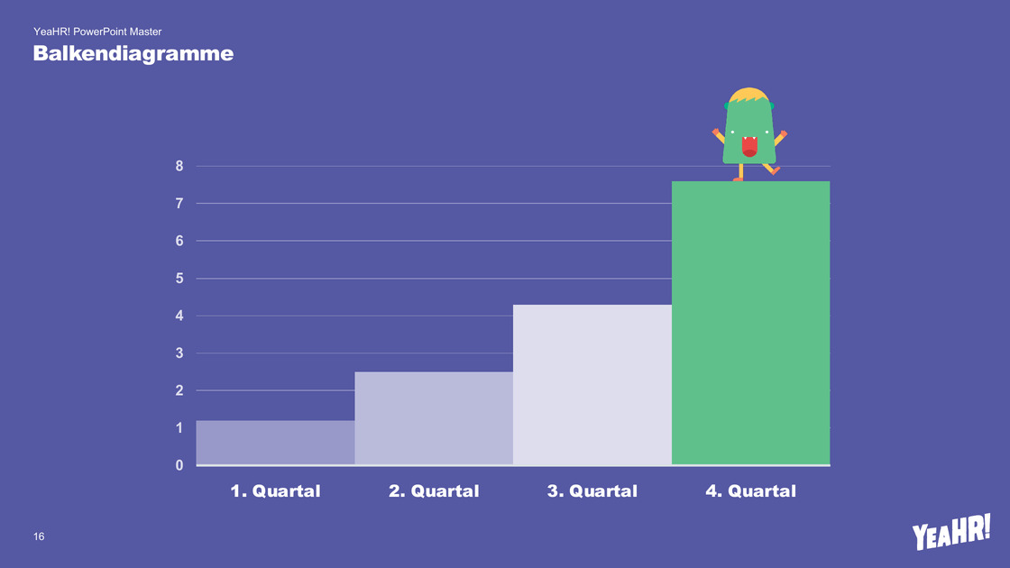 Bar chart with four quarters and illustration