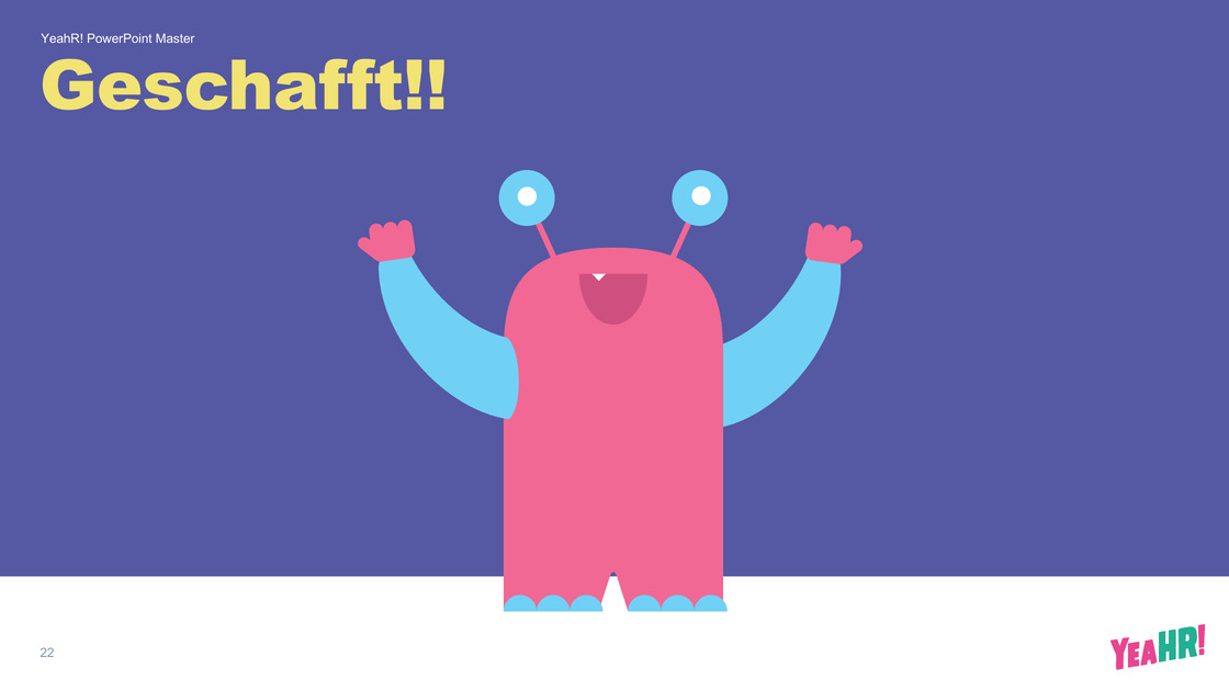 Closing slide “Geschafft!” with illustration